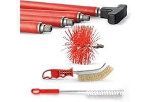 BARETTO Kit Pulizia Camino, Kit Pulizia Canna Fumaria con Prolunghe di 6 Metri con Curvatura a 45°, Kit Spazzacamino con Scovolino Multiuso, Spazzola Manuale e Scovolo in Nylon (Ø 160 mm)