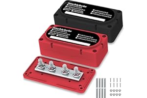 UCkasayfy Heavy Duty Bus Bar 300A 12V Power Distribution Block with 5/16" (M8) 4-Posts Terminals Block with Cover for Automotive, Marine, Battery System (Black & Red)