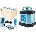 hedue® Q1 Rotary Laser (Laser Levelling Device with Red Laser Beam, Working Range 500 m, Construction Laser Self-Levelling with Laser Receiver E2, in Wooden Case)