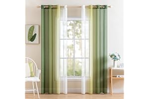 MIULEE Tende Voile in Poliestere Trasparenti Occhielli Sfumato per Soggiorno Camera da Letto Bagno Cucina Camera da Bambino Tenda Finestra Balcone Casa con 2 Pannelli 140 * 280cm Verde Oliva