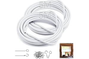 SWTYExt 10 m Gusanillo para Cortinas Alambre de Cortina Sistema Tensor de Cuerda de Cortina Plastificada con 16 Pares Ganchos Ojales Roscados para Visillo Cortinas de Ducha Bricolaje