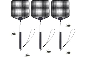 Maykafay Paletta Mosche, 3 pezzi Paletta Scacciamosche Estensibile, Asta in Acciaio Inox, Allungabile Fino a 74 cm, Nero