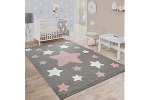 Paco Home Alfombra Infantil, Alfombra Moderna para Habitaciones Infantiles En Colores Pastel con Motivos De Estrellas, tamaño:80x150 cm, Color:Gris