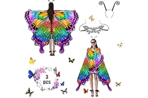 Jeackcelle Schmetterling Kostüm Damen,Schmetterling Umhang Kostüm Erwachsene,Schmetterling Kostüm,Karneval Kostüm Damen 3 Set Mit Damen Spitze Maske für Halloween Karneval Party Cosplay Weihnachten