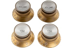 Musiclily Pro Imperial Zoll Gitarre Knöpfe Potiknöpfe Top Hat Reflector Knobs 2 Volume 2 Tone Control knobs Set für USA Les Paul SG E-Gitarre, Gold mit Silber Top