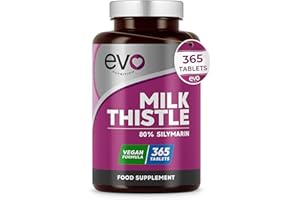 EVO NUTRITION Milk Thistle Tablets | 80% Silymarin | 365 Tablets | Vegan Supplement | Milk Thistle Capsules Alternative | Made in The UK
