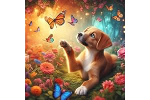Lxmsja 5D Pintura Diamante Perro Kit, Mariposa Diamond Painting Adultos Kit, Kit Pintura Diamante Animal, DIY Diamond Painting Kit Completo Para Decoración De Pared Del Hogar 30x30cm