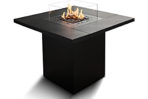 Planika Square Table - Mesa de Fuego de Gas - Chimenea con Mesa - Chimenea de Exterior de Gas y Mesa de Jardín en Uno - Compartimento Interior para Bombona de Gas - Resistente a la Intemperie - Funda