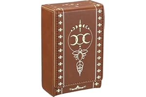 SUMTree Aufbewahrungsbox für tarotkarten Mondphase Veranstalter Täglich Oracle Card Organizer Tarotkarten Etui Braun Gold PU-Leder Groove-Design (8.2x4.5x13.5cm) Zur Aufbewahrung von Karten Aller Art