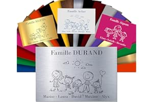 GRAVURE CONCEPT Polychlorure de vinyle Plaque De Maison Famille Personnalisée Pour Boite Aux Lettres - Plaque Family PVC À Personnaliser - 12x8cm - 24 Motifs Disponibles (Gris Alu Brillant)