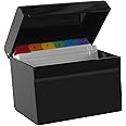 OSCO Black Hi-Gloss Plastic Index Box | Small | A to Z Divider Tabs | 100 Lined Note Cards Included (5" X 3") | Ruled Revision Flash Cards | Recipe Notes | Contacts Filing | Fits Cards 127 x 76 mm