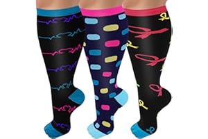Diu Life 3 Pairs Plus Size Compression Socks for women & men, Wide Calf Extra Large Knee High Stockings for nurse sports fitness.