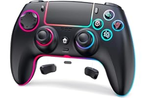 JORREP Wireless Controller für PS5/Pro/Steam Deck/PC/MAC/iOS,Gamepad Controller mit RGB-Beleuchtung/Dual-Vibration/Turbo/Motion Sensor/programmierbar/Headset Anschluss/1500-mAh-Akku Schwarz