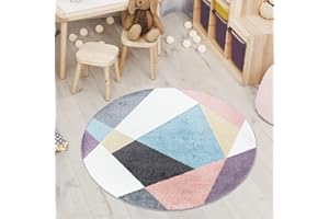 carpet city Dywan do pokoju dziecięcego, do pokoju młodzieżowego, okrągły, 120 cm, wielokolorowy, nowoczesny wzór geo, okrągły, z krótkim włosiem, nowoczesny dywan dla nastolatków