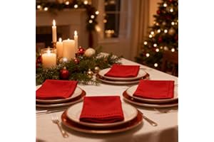 ‎ENCASA XO Encasa XO Stoffservietten Set von 4 | Reines Baumwolle mit Hohlsaum-Design | Tiefrot | Quadratische Größe 43x43 cm | Tafelservietten – Waschmaschinenfest & Wiederverwendbar