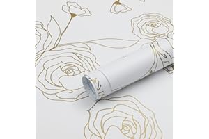 Timeet Selbstklebende Tapete Weiß Textur mit Golden Blumenmuster Klebefolie Möbel Weiss 44x300cm Wasserdicht Möbelfolie Selbstklebend Folie für Möbel, Wohnzimmer, Schlafzimmer