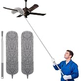 Apasiri Feather Duster with Long Telescopic Pole and 2 Washable Microfiber Heads, Extendable Cleaning Tool for Home, Ceiling