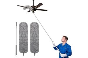 Apasiri Plumero de Plumas con Poste Telescópico Largo y 2 Cabezales de Microfibra Lavables, Herramienta de Limpieza Extensible para el Hogar, Techo y Zonas de Difícil Acceso, Sin Arañazos, Fácil de