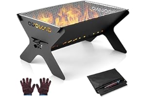 Odoland Camping Fire Pit, Portable Fire Pit for Camping, 2 in 1 Wood Burning Fire pit Grill with Detachable Cooking Grate for
