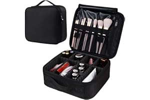 igadgitz home U7282 Reise-Make-up-Tasche, Reise-Make-up-Tasche, tragbarer Kosmetikkoffer, Make-up-Schminkkoffer mit verstellbaren Trennwänden und Griff, Schwarz