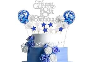 JXUZH Tortendeko 18 Geburtstag Silber Blau Kuchen Topper Cake Topper 18 Kuchendeko Geburtstag Happy 18 Birthday Kuchen Deko 18 Geburtstag Junge Tortendeko 18 Geburtstag Mädchen 18. Geburtstag Kuchen Deko