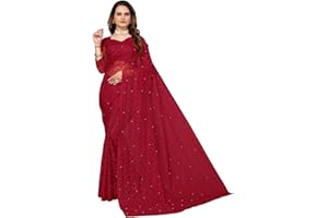 TreegoArt Fashion Damen-Partykleidung, florales Design, indische Saree-Perlen, Netz-Sari mit nicht genähtem Blusenstück