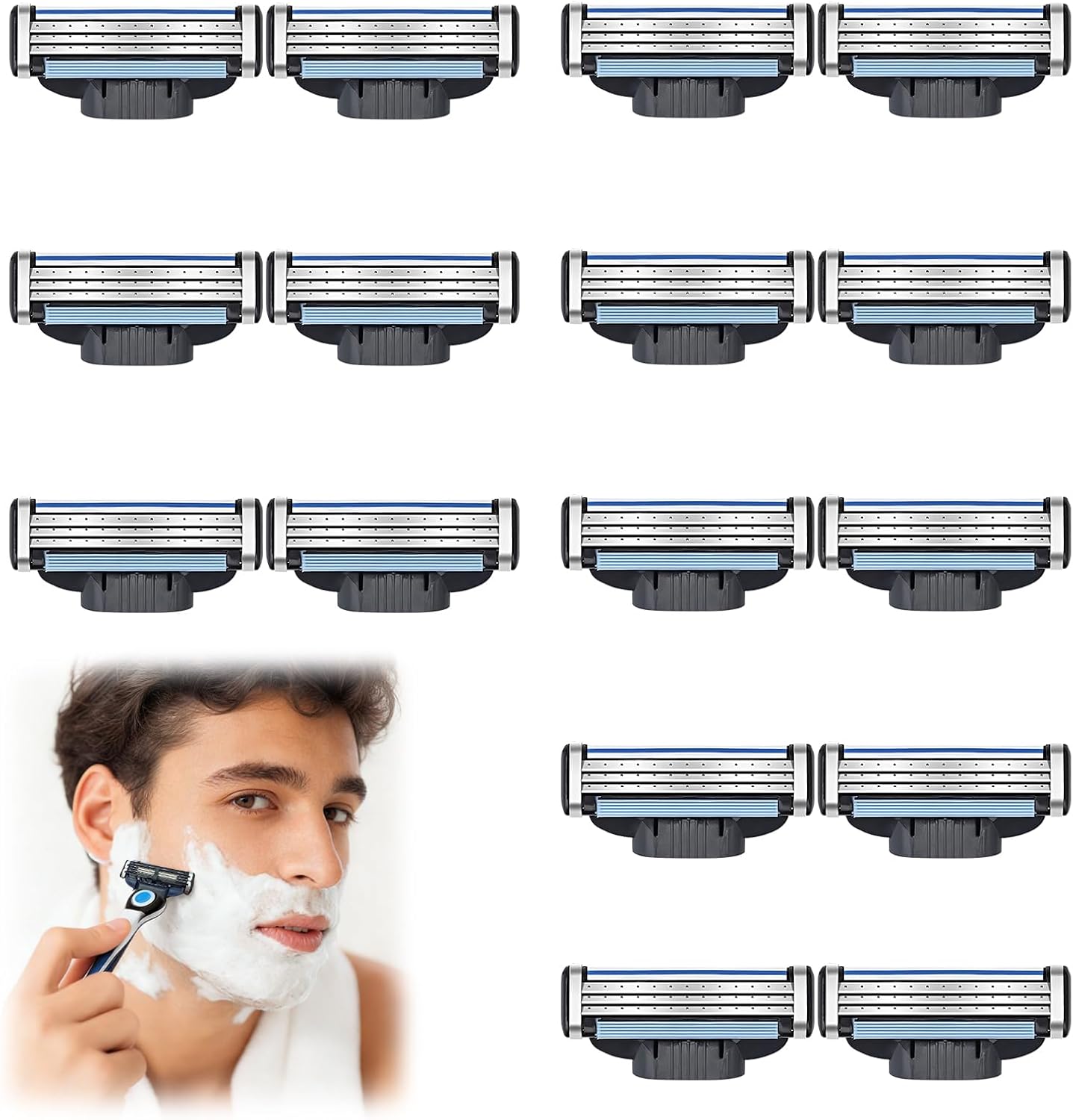 16 Hojas De Afeitar Compatibles Con Gillette Mach 3 Men, Repuestos De Cuchillas Para Mach 3, Recortadora, Cuchilla De Afeitadora Manual, Cuchilla De Repuesto De 3 Capas Con Doble Banda De Lubricación