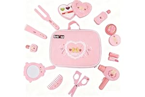 EUAKEE Set Maquillaje De Madera Niña, Kit Maquillaje Niña, Set Maquillaje Niña, Fresa Bolso De Cosméticos, Infantil Juego De rol , Cumpleaños y Navidad De para Niñas 3-10 Años
