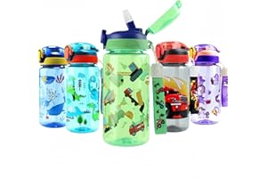 MHwan Botella Agua Niños, 600ml Robusta e Irrompible, Sin BPA, Hermosa Portátil Botellas con Pajita Adecuada para Viajes Colegio