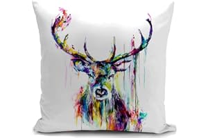 HUASHUZI Cushion Cover Stag Head Ornament Animal Deer Ornament Pillow Cover Decor Home for Livingroom Couch Sofa Gifts 18"x18"(45x45cm)