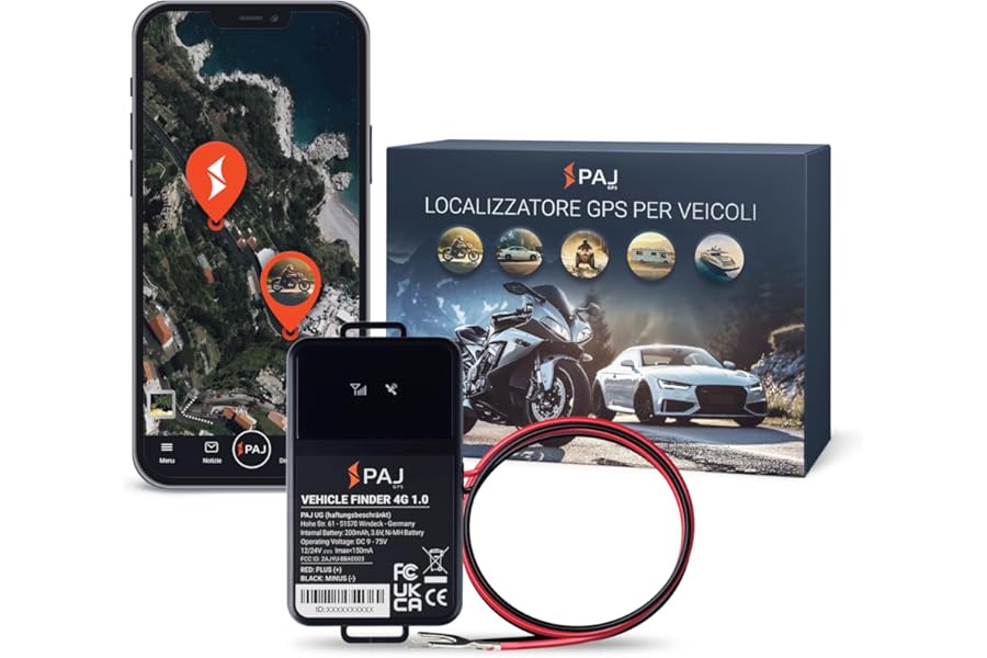 PAJ VEHICLE Finder 4G 1.0 GPS Locator for Motorcycle, Car and Other Vehicles, Direct Connection to Battery, Real Time Tracking, Perfect for Corporate Fleet Management