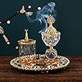 SYOSI Charcoal incense Burner set, In gold charcoal with round shape tray Bakhoor Charcoal Incense Burner Iron Incense Holder Desktop Censer Decor for Bakhoor Oud Incense Sticks Cones Golden