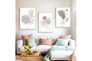TROYSINC Lot de 3 affiches sur toile abstraites de qualité supérieure - Art Line - Beige - Images esthétiques - Pour la décoration du salon (style A, 30 x 40 cm)