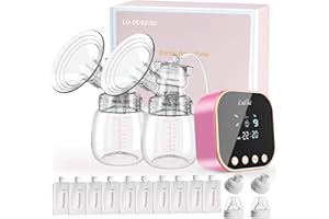 ‎LULIA Lulia Milchpumpe Elektrisch, Doppelmilchpumpe mit 10 Aufbewahrungsbeuteln, 4 Modi und 9 Stufen, Schmerzfrei,Starke Absaugung, BPA-frei elektrische milchpumpe (Rosa)
