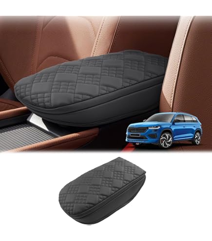 Auto Armlehnen Polster | Für Skoda Kamiq/Karoq/Kodiaq | PU Leder | Schwarz-Blau | 32x19cm
