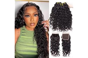LOVFIR Tissage Bresilien avec Closure 10 12 14+10 Pouce Tissage Bresilien Boucle Cheveux Naturels Brésilien Bouclés Tissage Naturel Cheveux Humain Meche Bresilienne Tissage avec Closure Human Hair Bundles