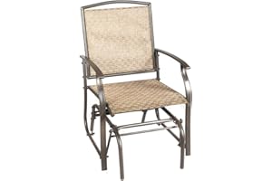 GIANTEX Sillón Mecedora de Exterior con Respaldo y Apoyabrazos Transpirables, Marco de Metal, Diseño Ergonómico para Jardín, Patio, Terraza, Piscina, Carga 150 kg, Marrón