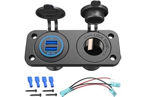 QIDOE Rozdzielacz gniazd zapalniczki QC 3.0, ładowarka USB 12 V, wodoodporny adapter do gniazdka DIY, zestaw z niebieskimi portami LED, podwójne porty USB, do panelu przełącznika kołyskowego, samochodu, łodzi, kampera itp