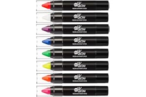 Neon Face Paint Stick by UV Glow - Genuine and original UV Glow product - glows brightly under UV Light! (Set of 8)