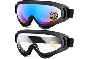 EasYoung 2-Pack Ski Goggles, Compatible Snowboard Goggles for Kids, Teens, Youth, Boys, Girls, Men and Women, Motorcycle Goggles, Wind Resistance Goggles