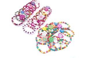 BDSHUNBF 24Pcs Bracelet Enfant Fille, Bijoux Élastique avec Fleur Coeur Papillon, Perles de Princesse en Amitié et Élasticité Réglables