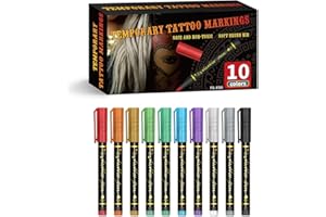 xinxinyu 10 Colours Temporary Tattoo Pen, Tattoo Pen Kit, Temporary Tattoo Markers for Skin, 10 Body Markers for Kids and Adults, Art Marker Pens for Kids and Adults Party Festival Dress Up