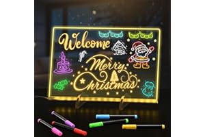 ‎BLUESWAN BlueSwan LED Note Board with 7 Colour Filler 30 x 20 cm Reusable Acrylic Message Board Illuminated Dry Erase Board Luminous Memo Notebook Night Light for Children Home Office