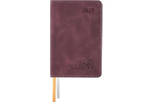 POPRUN Mini Agenda Settimanale 2025 Piccola in Italiano 12 x 8 cm - Planner 2025 Tascabile A7 con Copertina Morbida in Pelle PU e Carta da 70 g/m² EU-25, Bordeaux Scuro