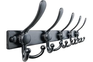 Dseap Coat Rack Wall Mount 2.0 Pro: Heavy Duty 300% Thicker, Stainless Steel Wall Coat Hooks Hanger for Clothes Jackets Hats Entryway Closet, MaxStrong Series, Black