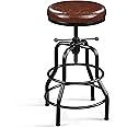 Yaheetech Industrial Bar Stools Rustic Kitchen Height Adjustable Barstool (54.5-71.5 cm) Chairs Round with Faux Leather Seat, Footrest for Kitchen Counter, Home Bar, 1PCS