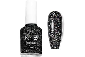 Virellay Nagellack Schwarz Glitzer, Glitzer Nagellack Ohne UV Lampe, Langanhaltender Schnelltrocknender für Frauen DIY, 12 ML (Schwarz Glitzer, 12 ML)