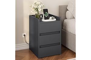 ‎YITAHOME YITAHOME Nachttisch mit 3 Schubladen und Netzteil, Nachtkommode mit Ladestation, 2 USB-Anschlüssen und Steckdosen, wasserfester Beistelltisch für Wohnzimmer und Schlafzimmer, 35 x 40 x 59 cm (Grau)