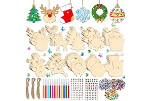 MEISHANG Holzanhänger Weihnachten zum Bemalen,264 Stück Holzanhänger Weihnachtsbaum,Basteln Weihnachten Kinder,Weihnachtsdeko Anhänger,Weihnachtsbaum Deko Holz