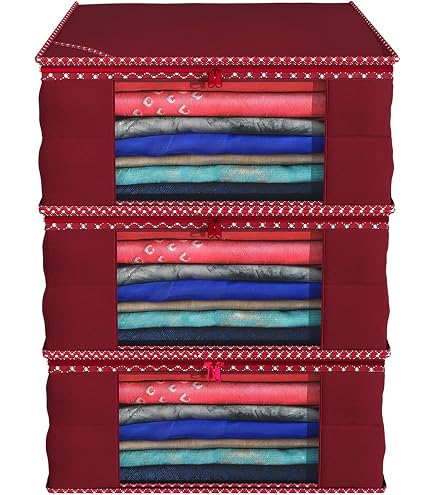 Reusable Cotton Saree Storage Bags With Blouse Compartment - Set Of 12